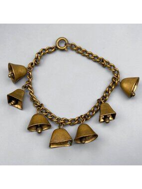 Vintage Brass Bell Charm Bracelet Rustic Boho Jingle Bells Chain Bracelet